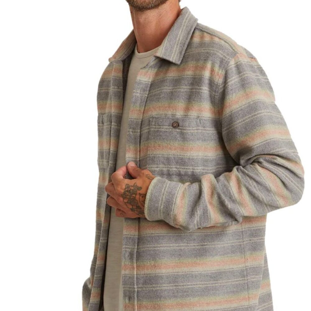 MARINE LAYER I Striped Vintage Style Cotton-Wool Blend Button Front Shirt, L - Picture 6 of 15